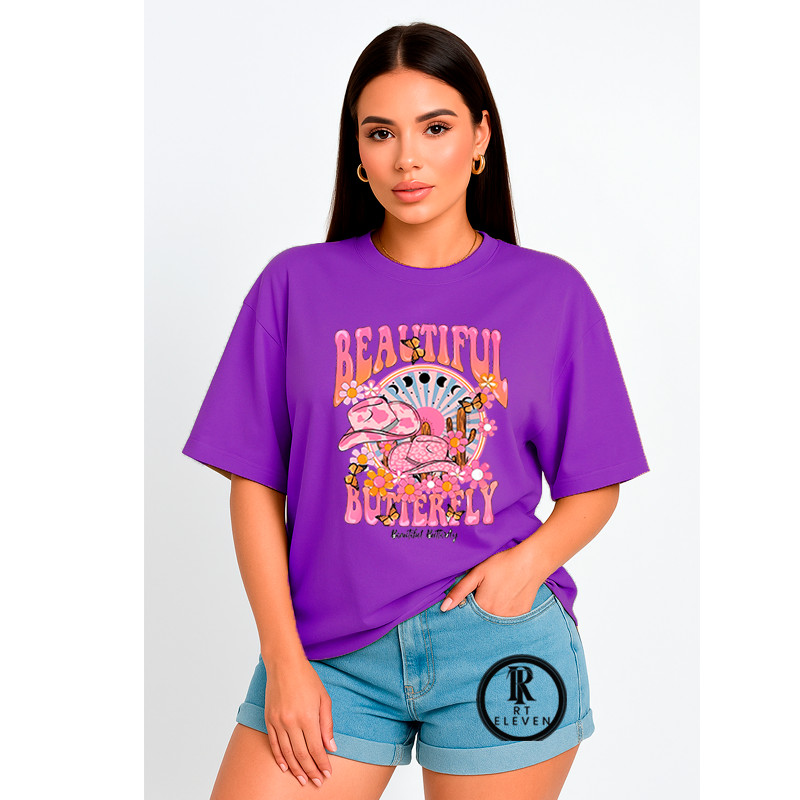 Camiseta Feminina oversized Feminina Bealtifull Buterfly  Moda Fitness Treino academia exercícios Malha 100% Algodão