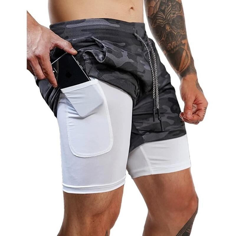 Shorts De Corrida Masculinos 2 Em 1 Para Treino De Ginástica Atlética Esportivos Ioga Com Bolsos