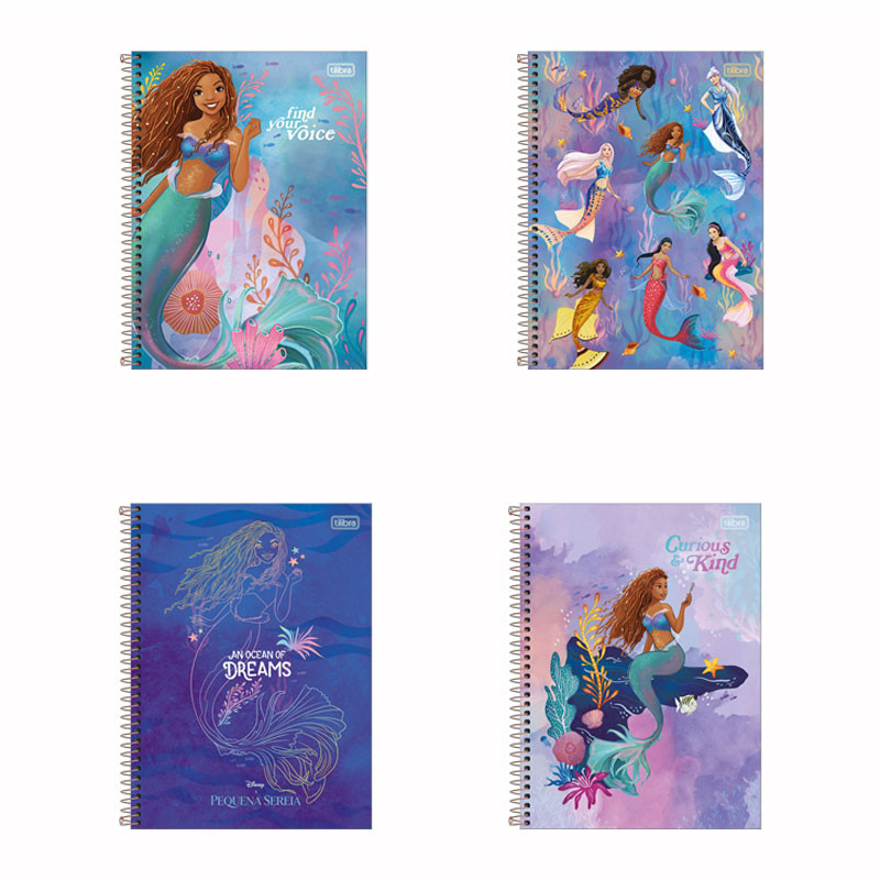 Caderno espiral capa dura universitário 1x1 80 folhas Pequena Sereia Tilibra em Oferta na Shopee