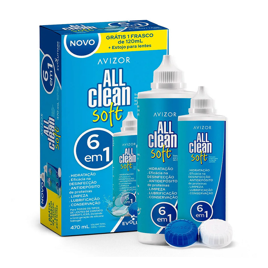 All Clean Soft 6 em 1 kit Solução Para Lentes 350ml + 120ml em Oferta na Shopee