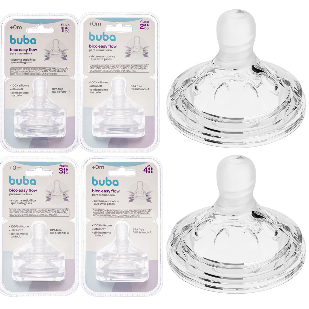Bico de Mamadeira Easy Flow Silicone Pétala Buba Anticólica C/2 Unidades