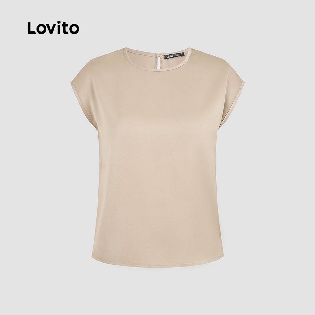 Detalhes do Lovito Blusa Elegante de Linha Estruturada Primavera/verão Blusa Champagne para Mulheres L143ED193