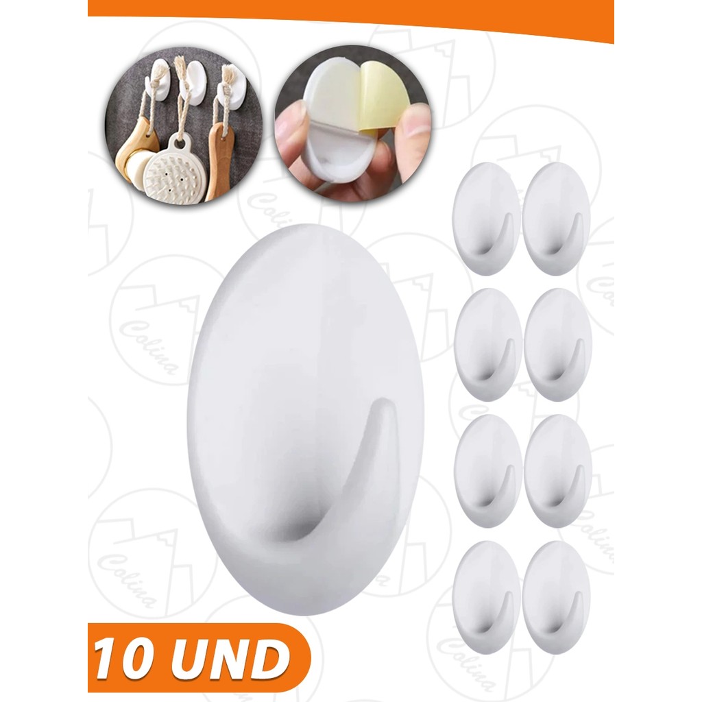 Ganchos Adesivo Plástico Branco Parede Toalha Cozinha Banheiro Nano Shop