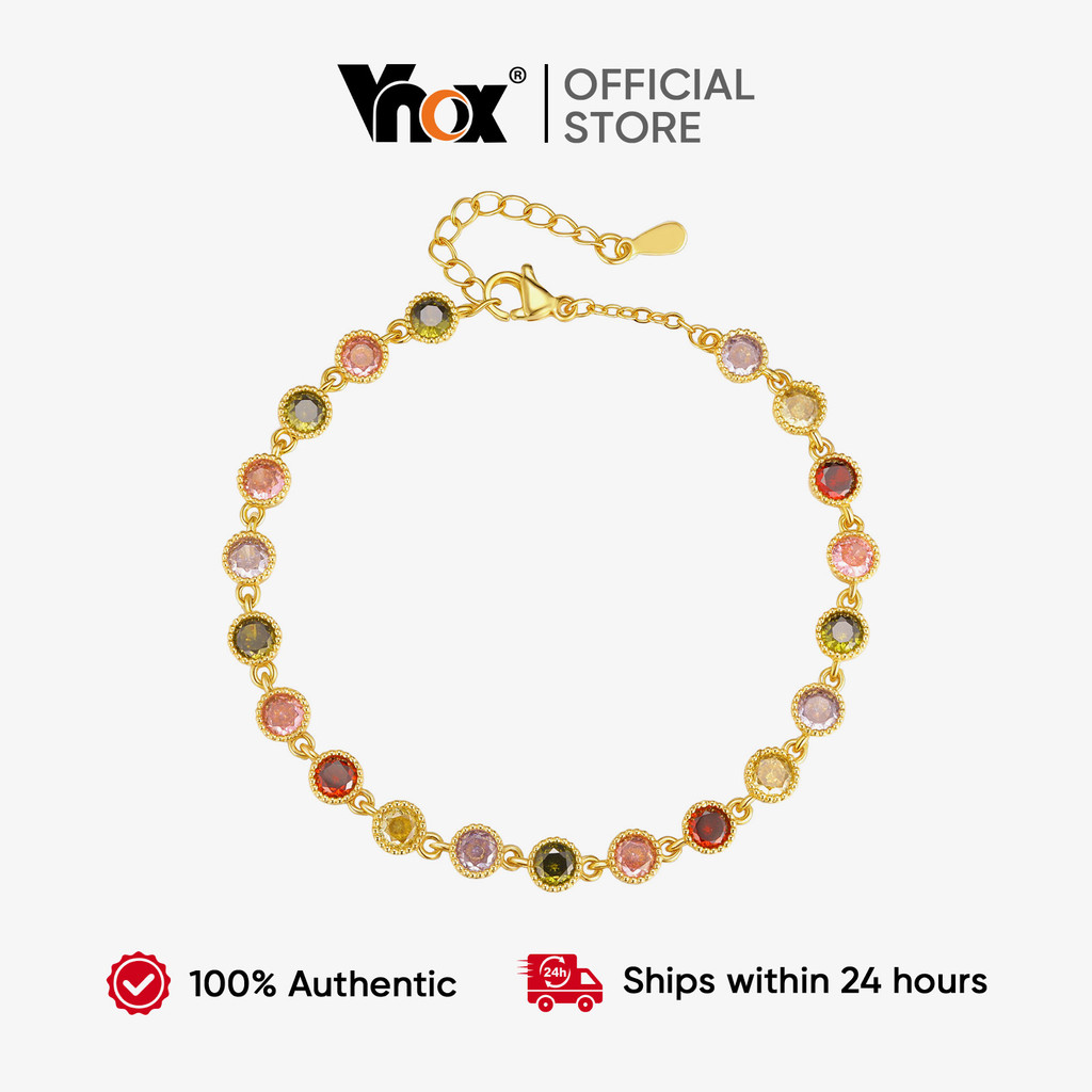Vnox Colorido Redondo Zircão Acessórios Cúbicos Pulseira Banhado A Ouro Ajustável Feminino Não Manchar Brilhante Enviar em Oferta na Shopee