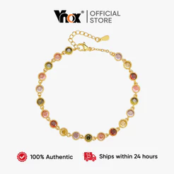 Vnox Colorido Redondo Zircão Acessórios Cúbicos Pulseira Banhado A Ouro Ajustável Feminino Não Manchar Brilhante Enviar