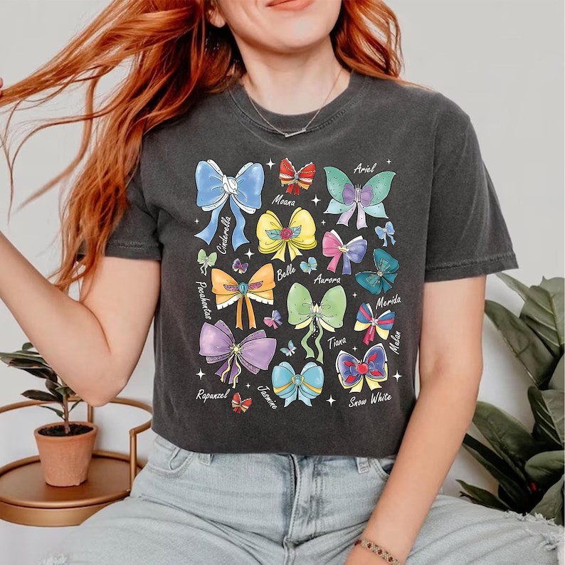 Camiseta Masculino Feminino Fofo Preto Camisa Laços Coquete Aquarela Princesa Disney Algodão Premium