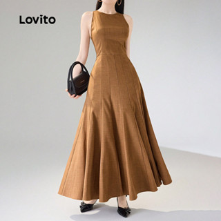 (NEW) Lovito Vestido Elegante com Zíper para Primavera/verão Cor Caqui para mulheres L152LD072