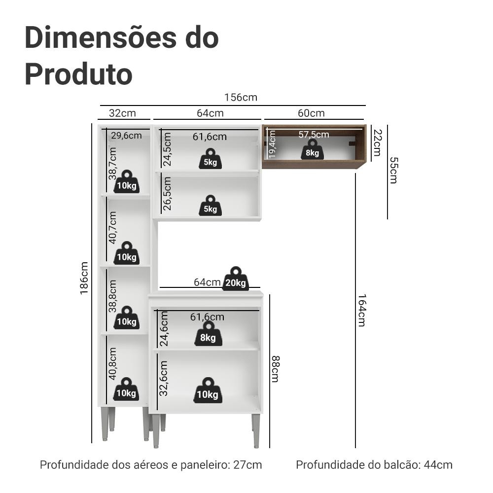 Detalhes do Armário de Cozinha Compacta 156 cm Emilly Madesa 03
