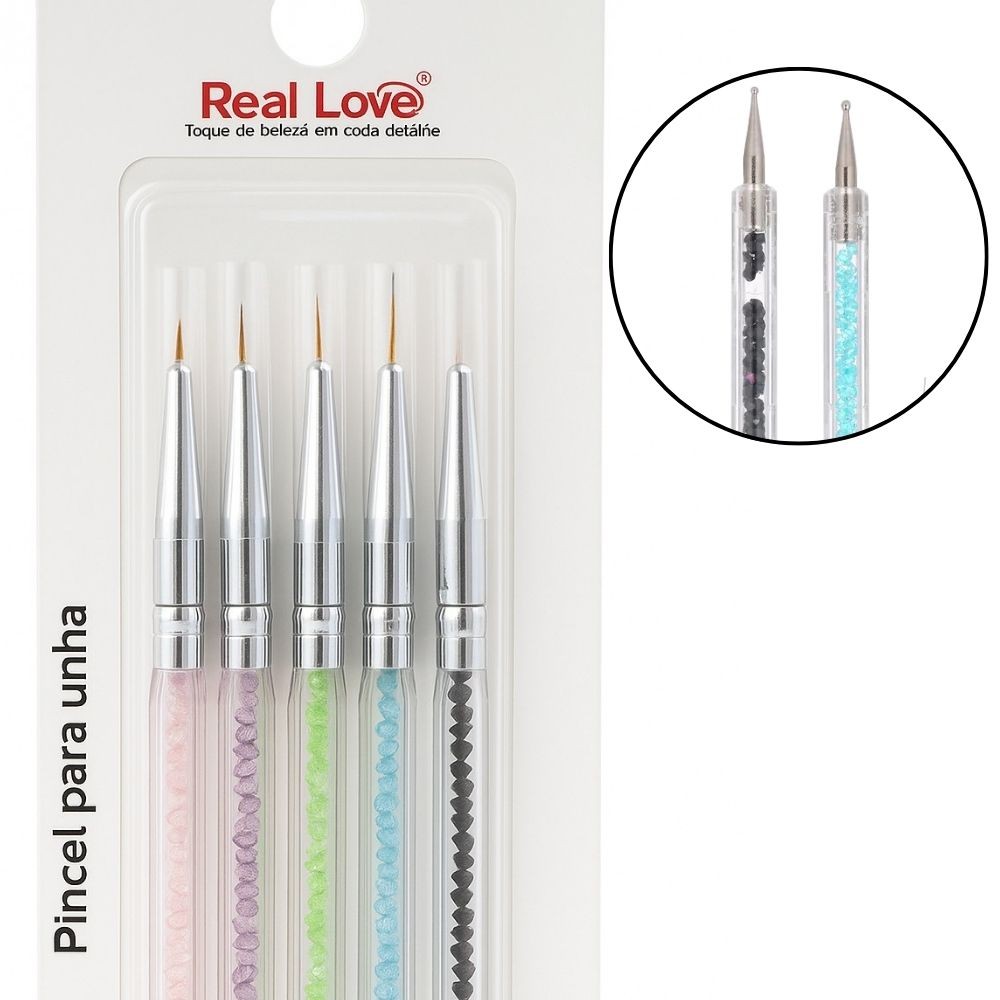 Kit 5 Pinceis Fino Line Art com Boleador - Real Love