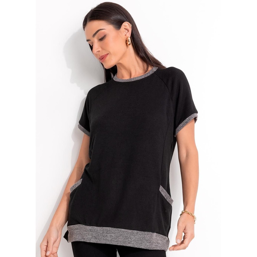 Blusa Em Malha Tricô Preta Quintess