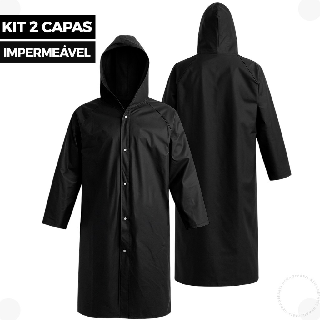Kit 2 Capa De Chuva Preta Impermeável Pvc Forrado Com Capuz Epi em Oferta na Shopee