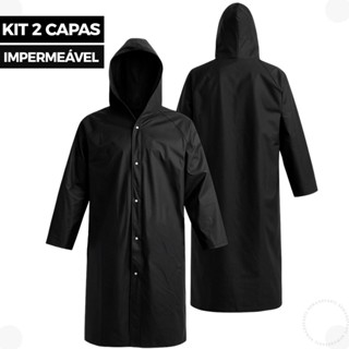 Kit 2 Capa De Chuva Preta Impermeável Pvc Forrado Com Capuz Epi em Oferta na Shopee