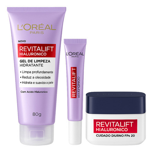 Loréal Revitalift Hialurônico Kit Creme + Olhos + Limpeza