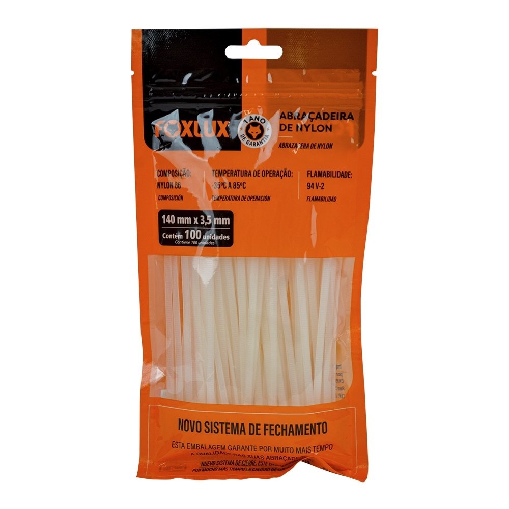 Abraçadeira Nylon Foxlux 140mm x 3,5mm Branco - Embalagem com 100 Unidades em Oferta na Shopee