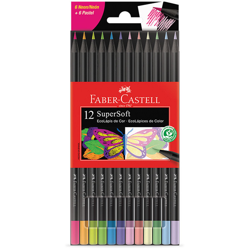 Lápis de cor SuperSoft 12 cores neon + pastel 120712SOFTNP Faber-Castell