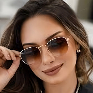 óculos de sol hexagonal masculino feminino com lente preta escura armação metal geométrico blogueira em Oferta na Shopee