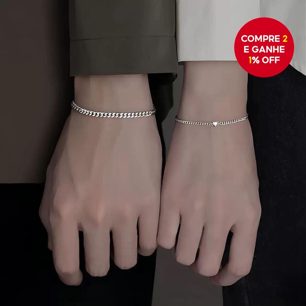 Conjunto de Braceletes em Coração para Casal 2PCS Joias de Amor Combinar Minimalista Delicada Presente Para Ele e Ela