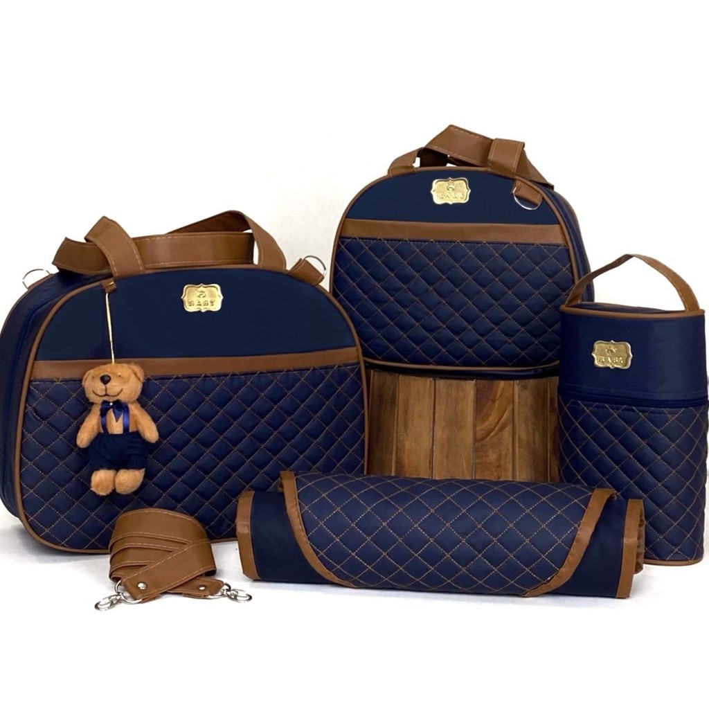 Kit de Bolsas Maternidade para Bebê 4 Peças Impermeável Térmico Com Pingente Ursinho