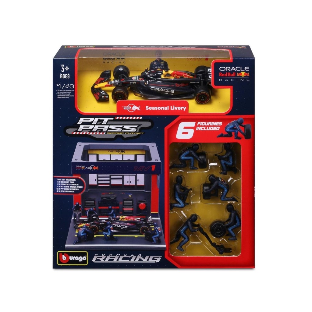 Diorama Garagem de Pit-Stop Oracle Red Bull Racing RB20 - Max Verstappen #1 - 1/43 - Formula 1 2024 - Bburago