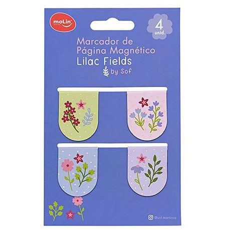 Marcador de Páginas Magnético Kit Com 4 Unidades Lilac Fields By Sof Martins Molin