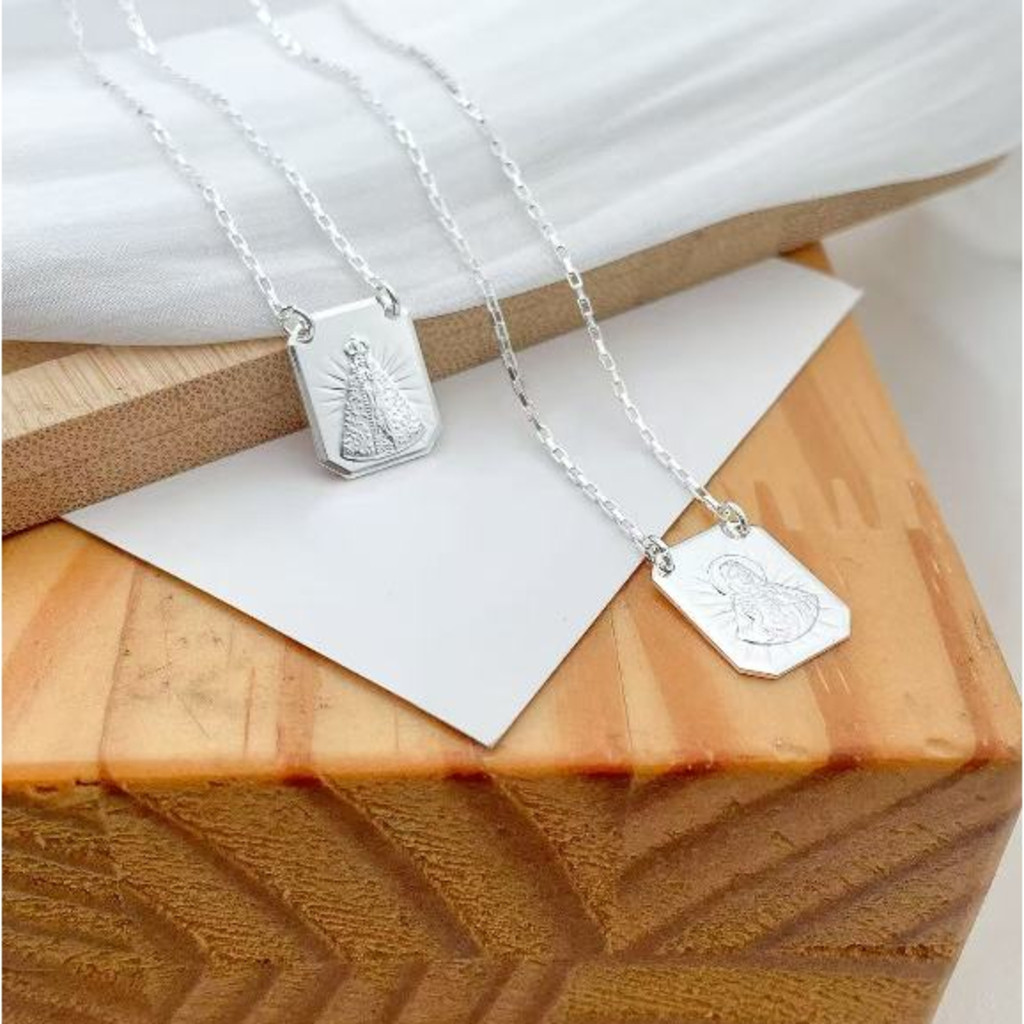ESCAPULÁRIO PRATA 925 CORAÇÃO DE CRISTO E NOSSA SENHORA DA APARECIDA MASCULINO BANHADA A PRATA 925