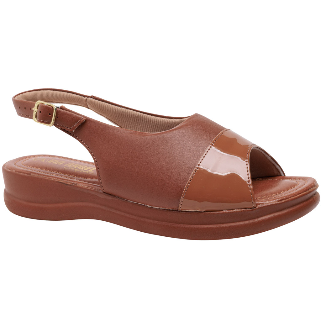 Sandália Feminina Ortopédica Casual Leve Com Verniz Confortável Via Angel9602