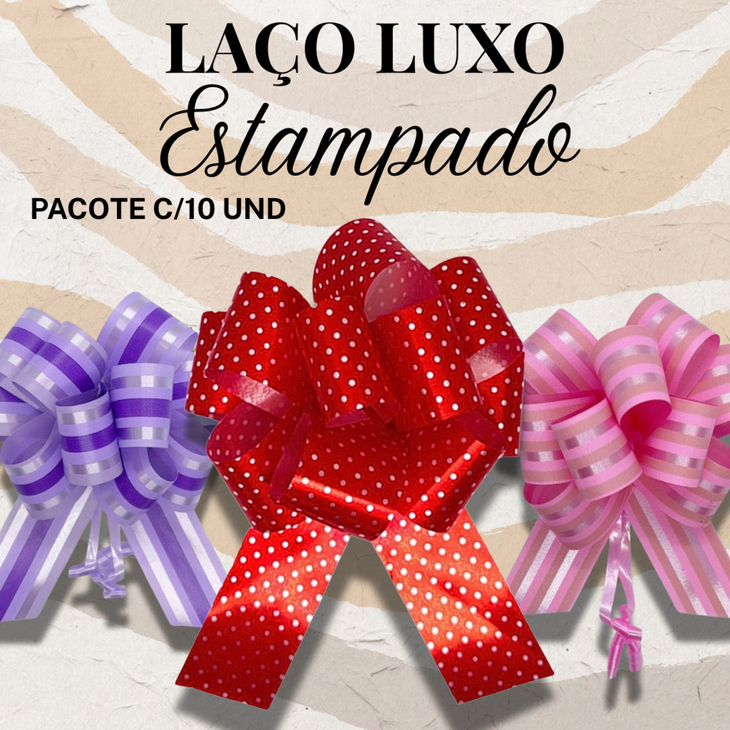 Laço Luxo Para Presente e Embalagem - Luxo Estampado - Flor Grande - 10 unidades