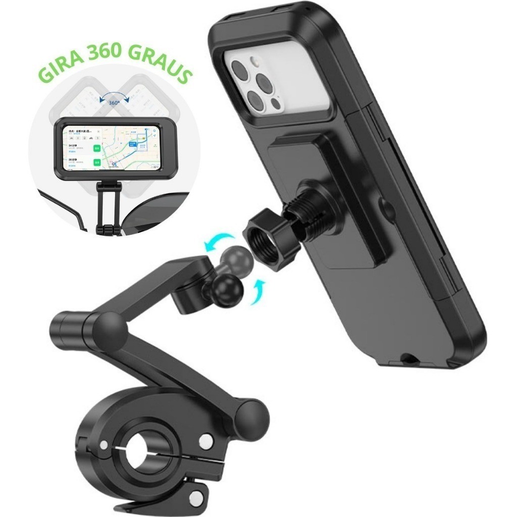 Suporte de Celular para Moto/Bike 360° Articulado – À Prova d’Água, Até 6.5 Polegadas