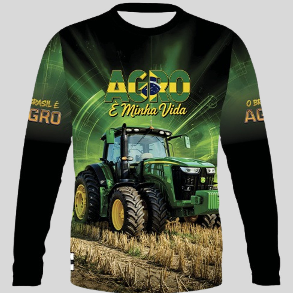 Camisa Camiseta Brasil Agro É Minha Vida Rash Guard Manga Longa ProteçãoUV Agricultura Trator em Oferta na Shopee
