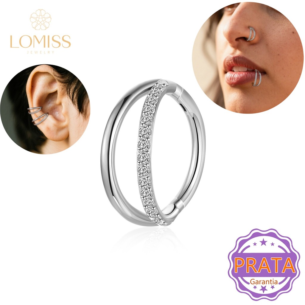 Piercing Nariz Tragus Argola Septo Prata 925 Circular Fileira Lisa Zircônia Lateral - Para Helix Rook Conch Boca