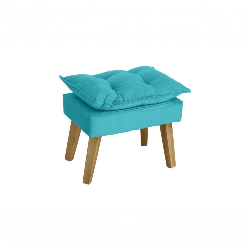 Puff Banqueta Decorativa Glamour Com Pés Quadrado Azul Turquesa