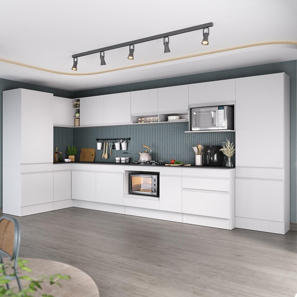 Cozinha Modulada Completa Canto 409cm com Rodapé e Balcão para Cooktop Veneza Multimóveis MP2304 em Oferta na Shopee