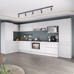Cozinha Modulada Completa Canto 409cm com Rodapé e Balcão para Cooktop Veneza Multimóveis MP2304