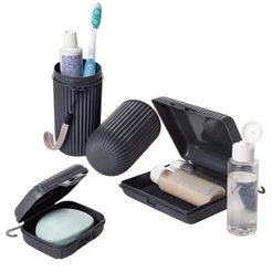 Kit 6 Peças Viagem Frasco Aeroporto Organizador Mala Mochila Cinza Plasútil