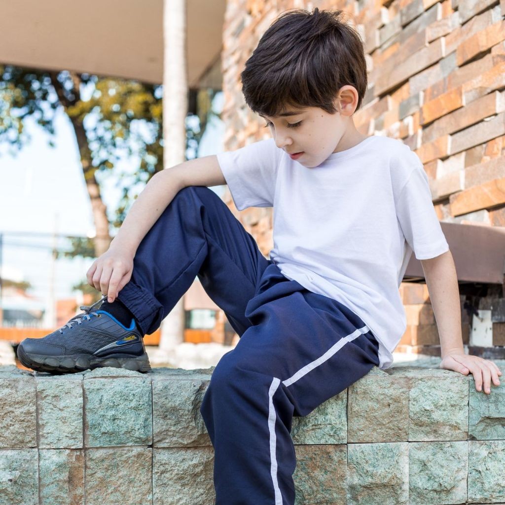 Calça Jogger Masculina Tactel  Infantil Academia e Esportes Escolar Faixas Lateral 418