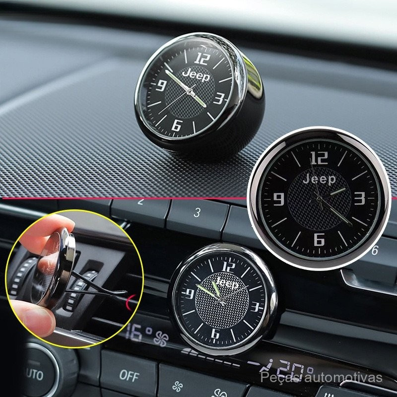 Relógio de Quartzo Mini para Carro Jeep, Decoração Luminosa de Painel Interior para Jeep Renegade Compass 2023, Willys W