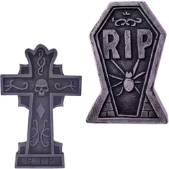 Kit 2 Lápides de Halloween Lapide Cemitério Grande e Realista Auto Relevo de Pedra Decoração Quintal Casa