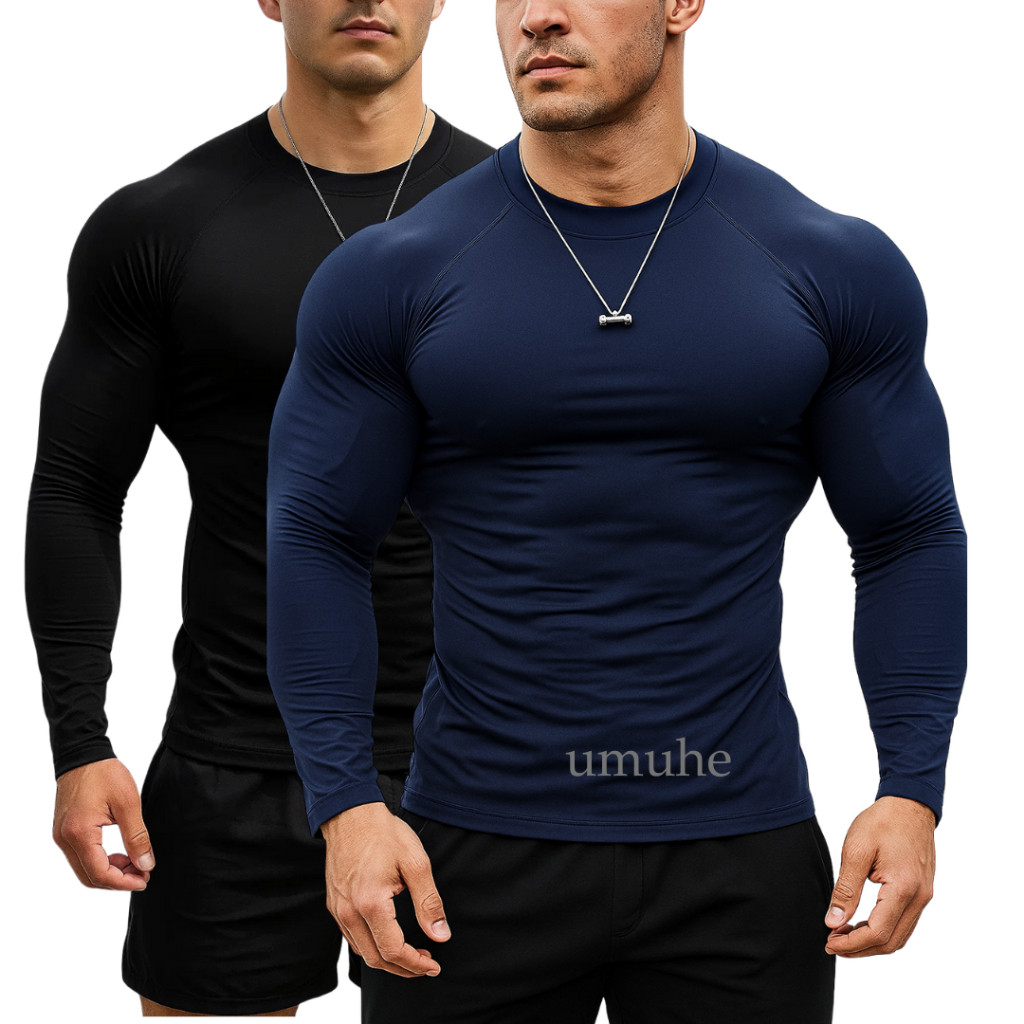 Camiseta de Compressão Masculina Manga Longa Térmica UV Academia Rash Guard Jiujitsu Apertada Justa Treino