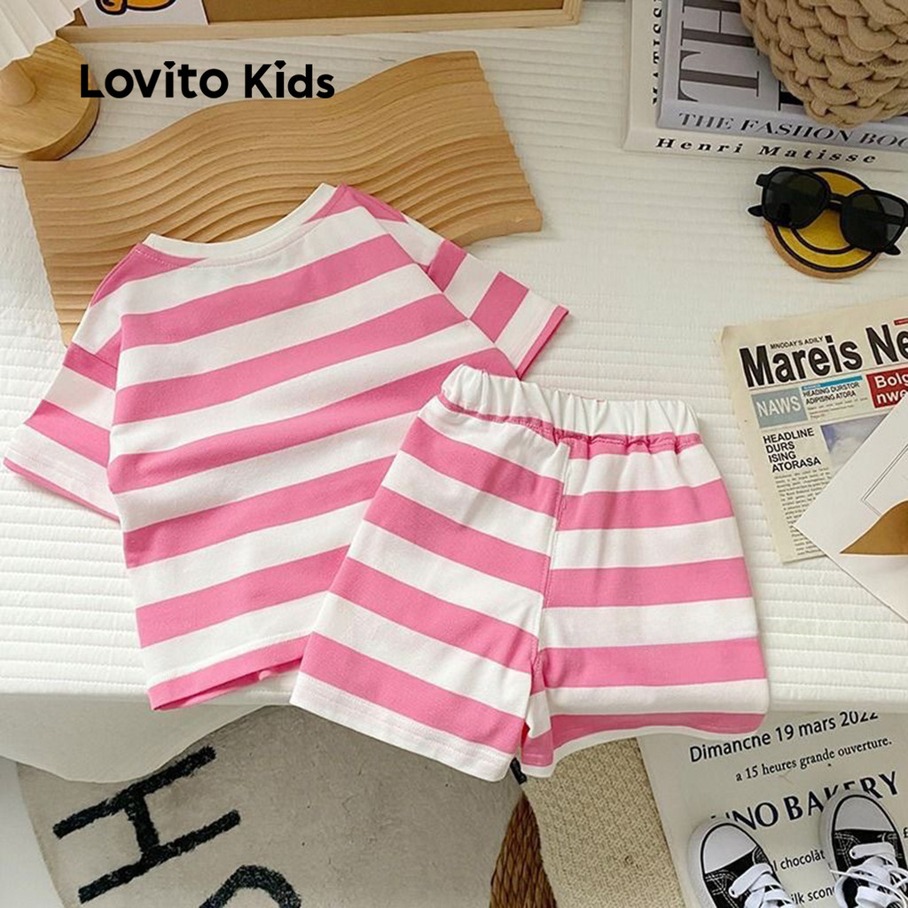 (NEW) Lovito Kids Conjunto de Shorts Fofos Bloqueado em Cores Simples Primavera/verão Rosa LNL119354 em Oferta na Shopee