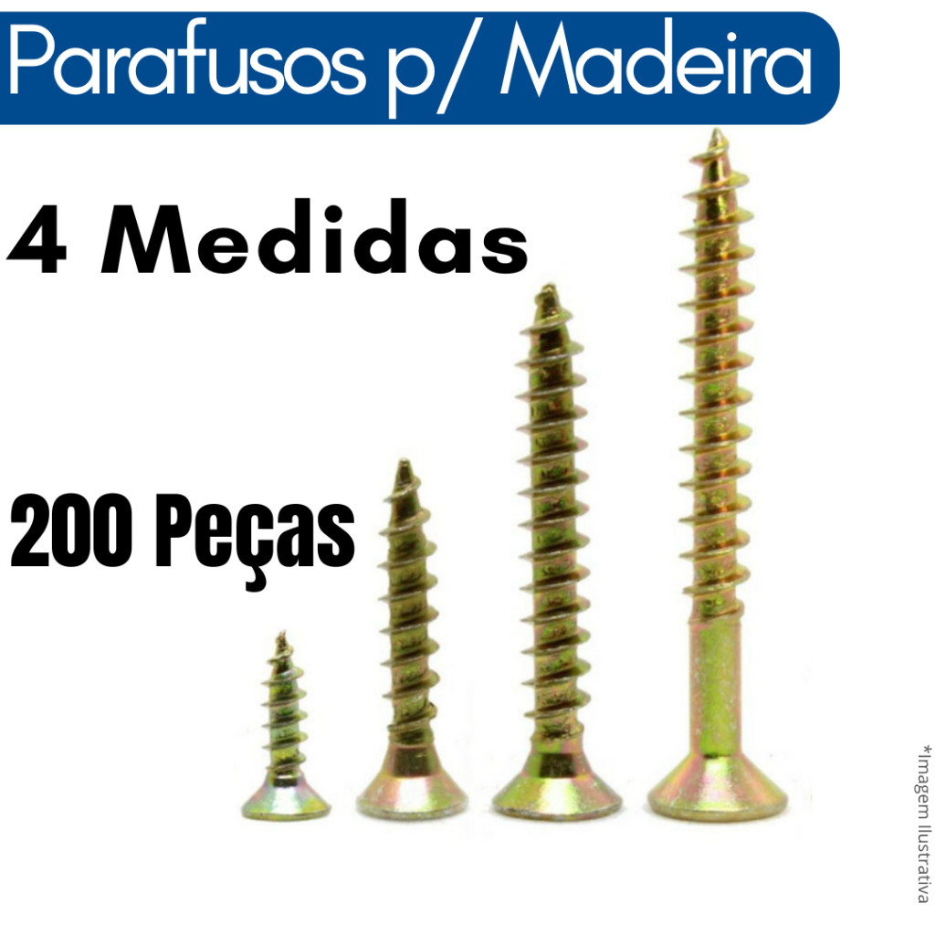 Kit Parafuso Para Madeira Philips Kit Marceneiro com 200 para MDF Parafuso Chipboard 14 25 30 40mm