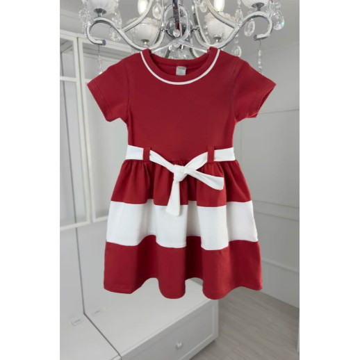 Vestido Infantil Vermelho e Branco Vestido Natal Recortes Rodado Laço Manga Curta