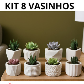 Kit 8 Vasinhos Decorativos de Gesso Para Cactos e Suculentas Não Acompanha as Plantas