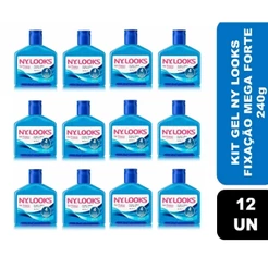 Kit 12 Ny Looks Gel Fixador Azul Fator 4 Sem Álcool – 240g Cada