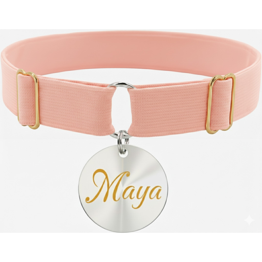 Coleira Elástica Lisa Ajustável Confortável e Plaquinha Identificação Nome e Telefone