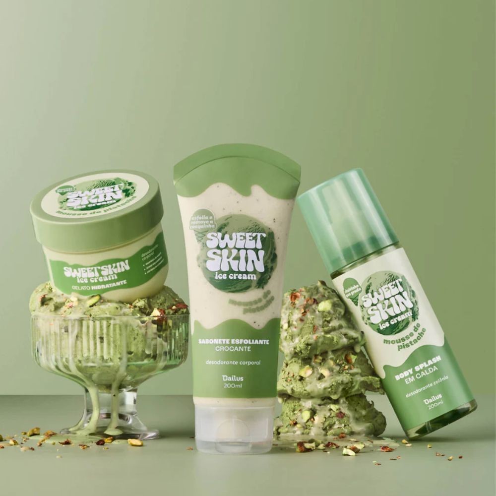 Dailus Sweet Skin Kit Mousse Pistache Sabonete Esfoliante + Creme Hidratante + Body Splash