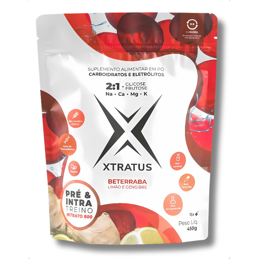 Pré e Intra Treino Nitrato 800 - Beterraba, Limão e Gengibre - 450g - Xtratus