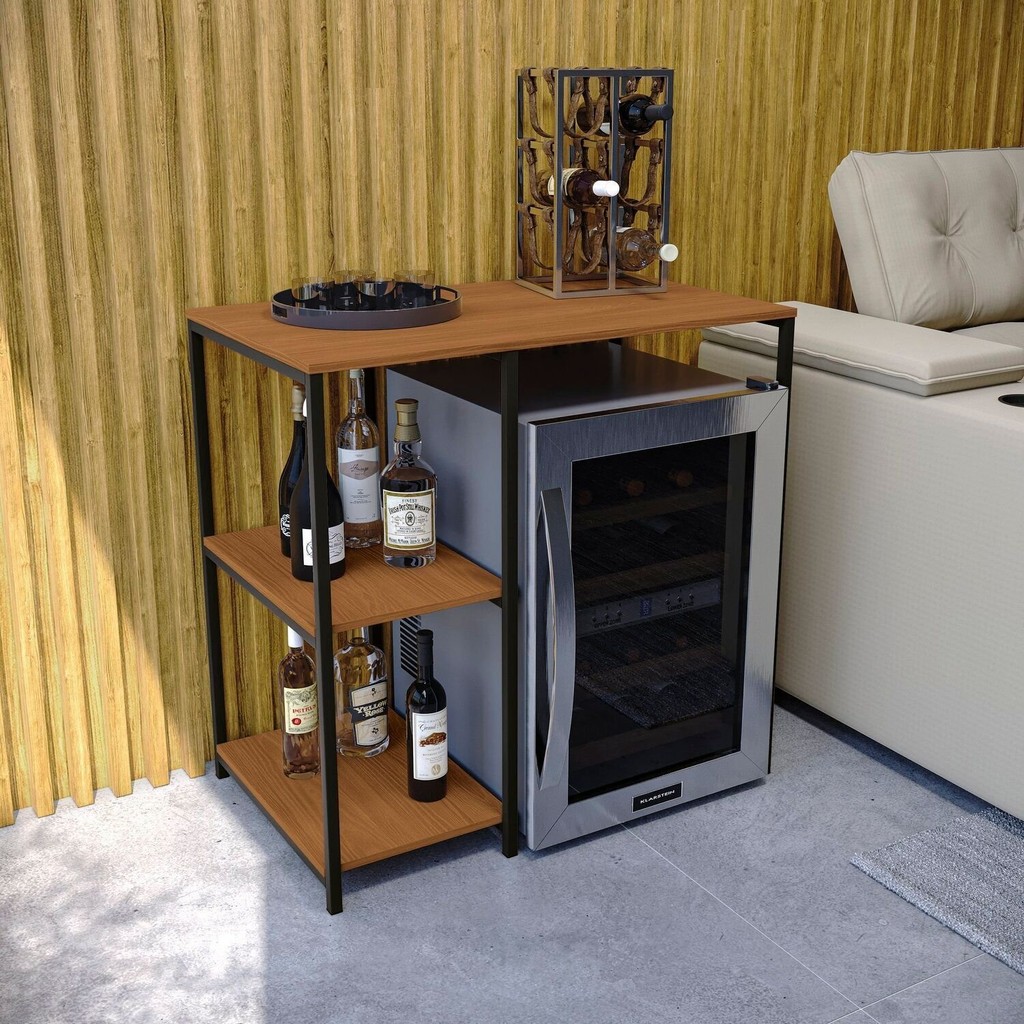 Mesa com 2 Prateleiras Kappesberg Crome Industrial Marrom/Canela/Preto Fosco Can