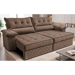 Sofá Retrátil e Reclinável 2,10m com Molas e Espuma D33 Thunder Velusoft Castor Cama inBox