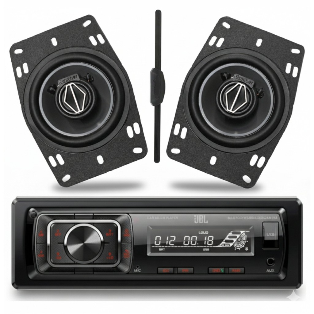 Kit Rádio JBL Celebrity 150 BT USB FM + Par Alto Falante 4 pol Bomber Triaxial 120W + Antena Rádio