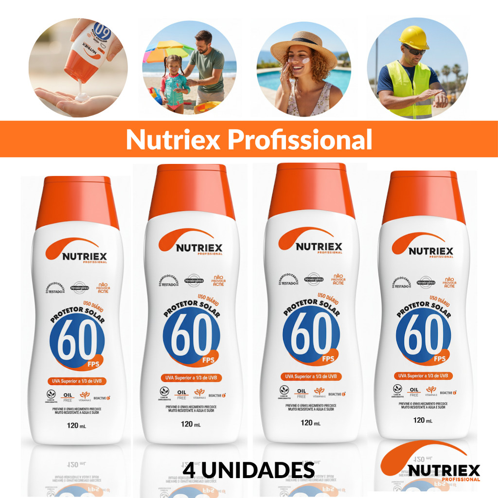 Kit 4 Protetor Solar Nutriex Fps 60 Toque Seco 120ml Anti Envelhecimento Não Oleoso Não Esbranquiça